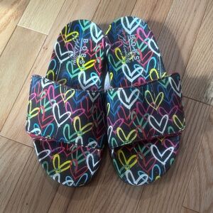 James Goldcrown by Bob’s Skechers Black Multicolor Heart Slide Sandals